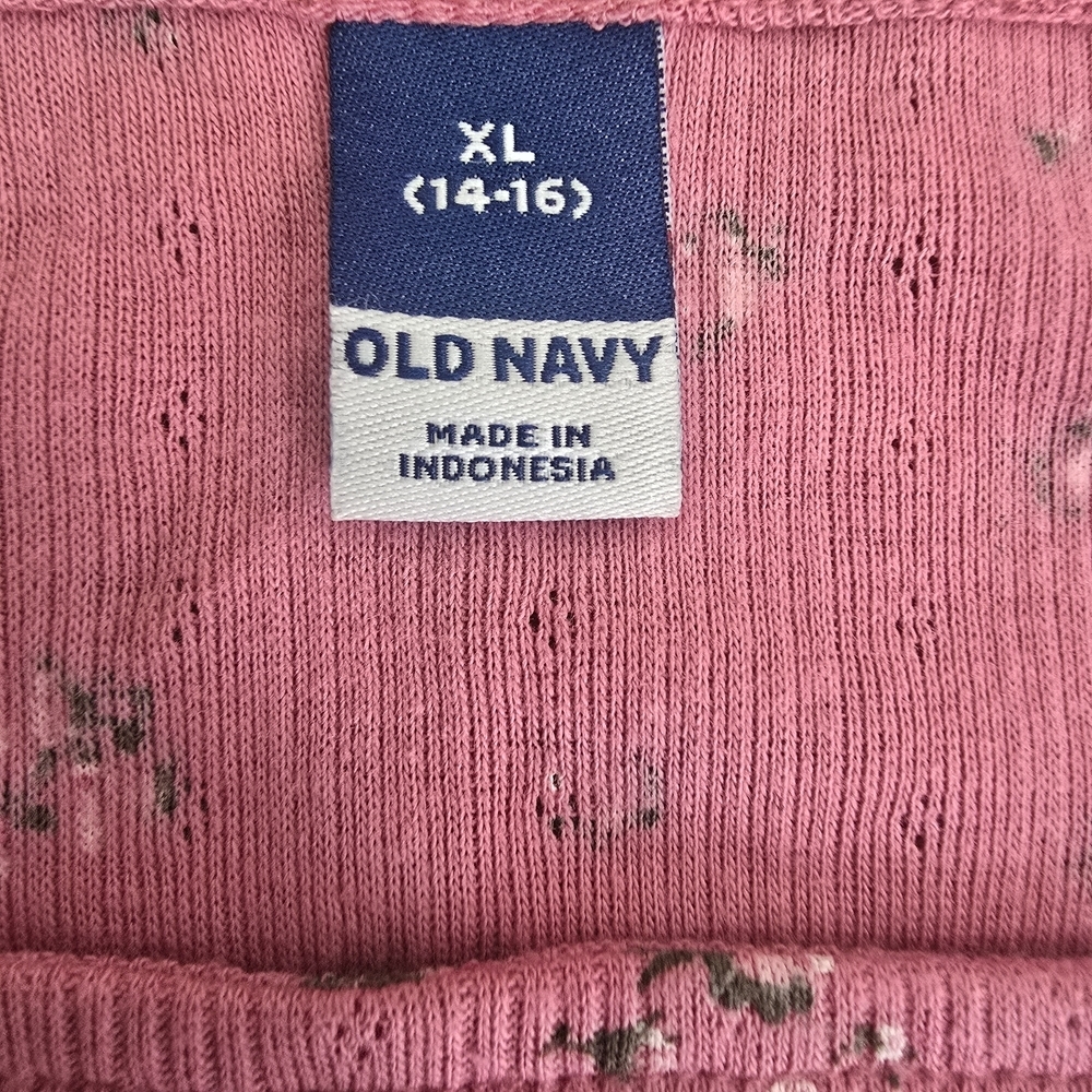 Old Navy Top Shirt Pink Floral Long Sleeve Pull Over Ribbed Girls Sizes XL 14 16 - Picture 8 of 9